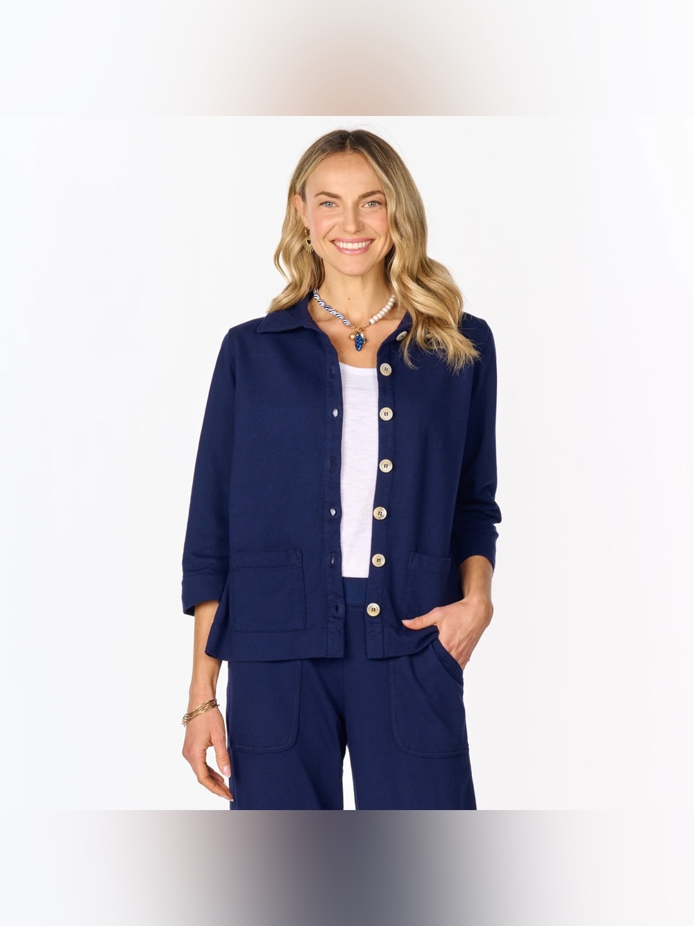 Fresh Produce 100% Cotton Blue Button-Front Collar Jacket Shacket XL